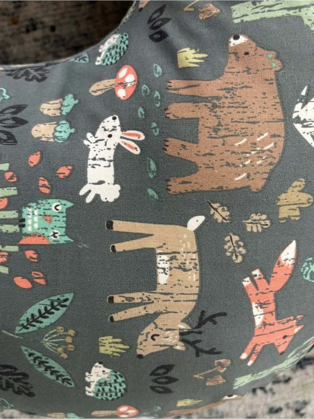 Forest Animal Nursing Pillow - Gray with Rust and Cream Accents